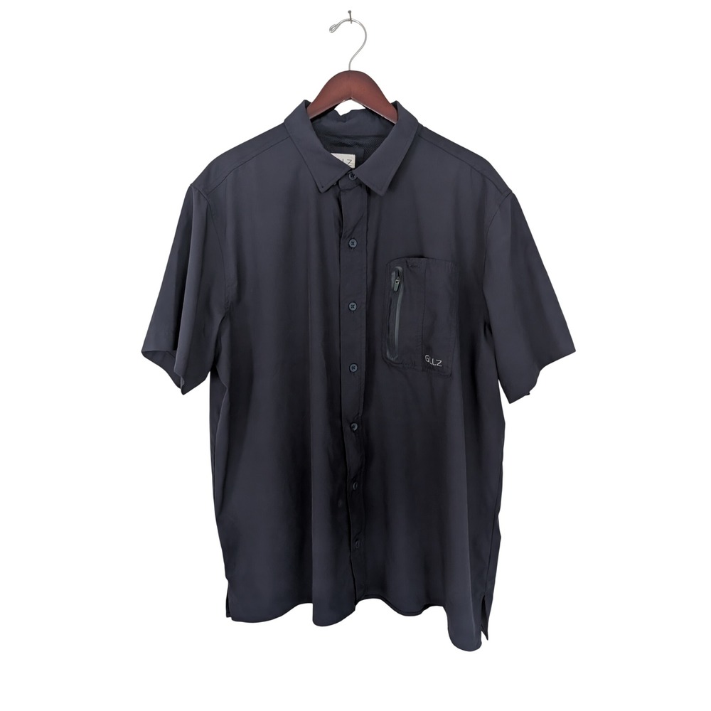 Gillz Mens XL Short Sleeve Vented Fishing Shirt Navy Performance Button Down